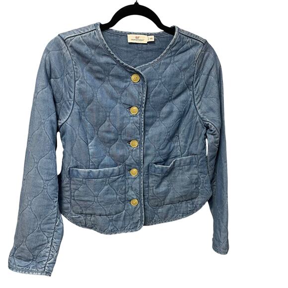 Vineyard Vines Button Up Chambray Quilted Jacket Light Indigo Denim Womens XXS - Picture 1 of 6